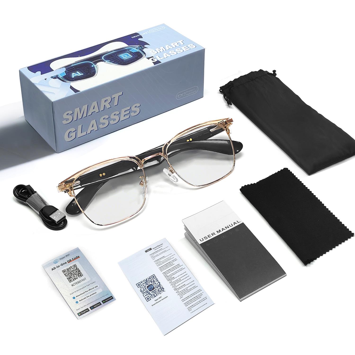 

Bluetooth AI Smart Glasses with Metal Spring Hinges for Music & Calls - Black Wireless Technology