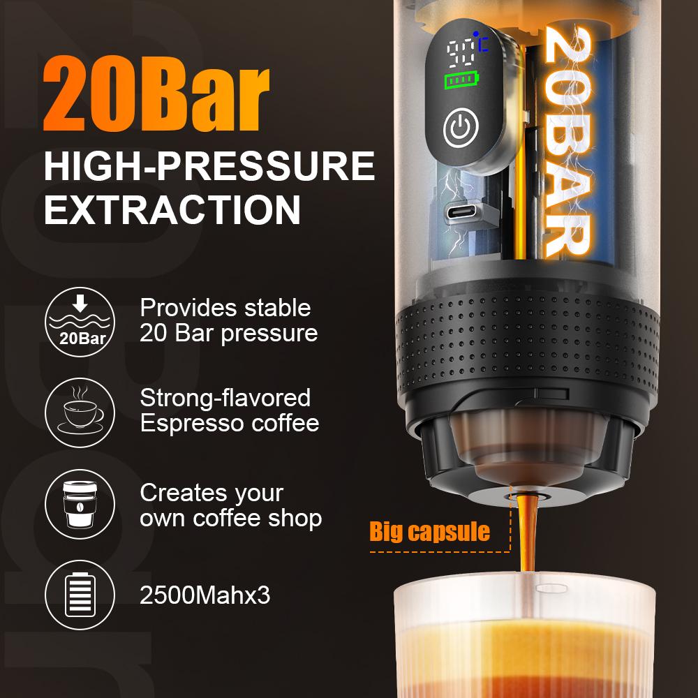 Macchina per Caffè Espresso Portatile Macchina per Caffè a Capsule Automatica Hot Cold Brew da Esterno Viaggio Mini Macchina per Caffè per Casa