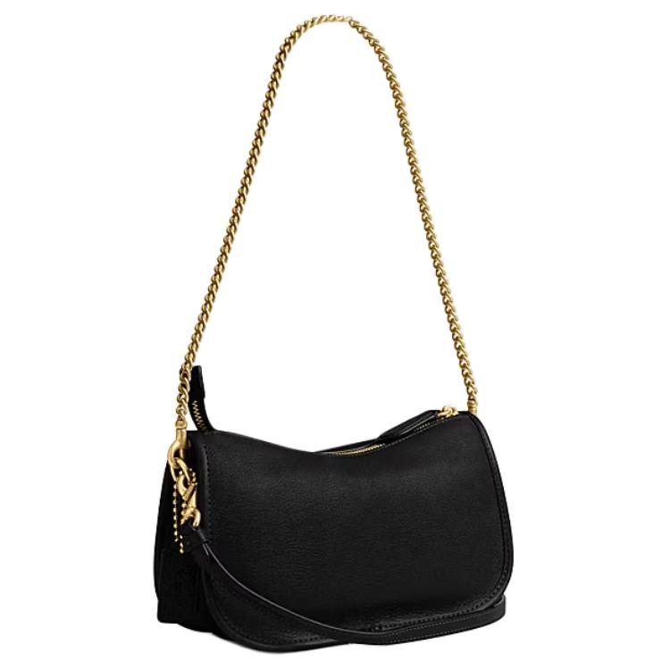 Coach Borsa a tracolla Waverly 24 con chiusura a doppio giro in pelle a grana naturale, taglia media da donna, colore nero CDZ20-B4BK