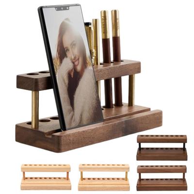  Porte-stylo en bois créatif 9 fentes Support pour téléphone portable Organisateur Pot à pinceaux Support à stylo à grain Conteneur Décor de bureau