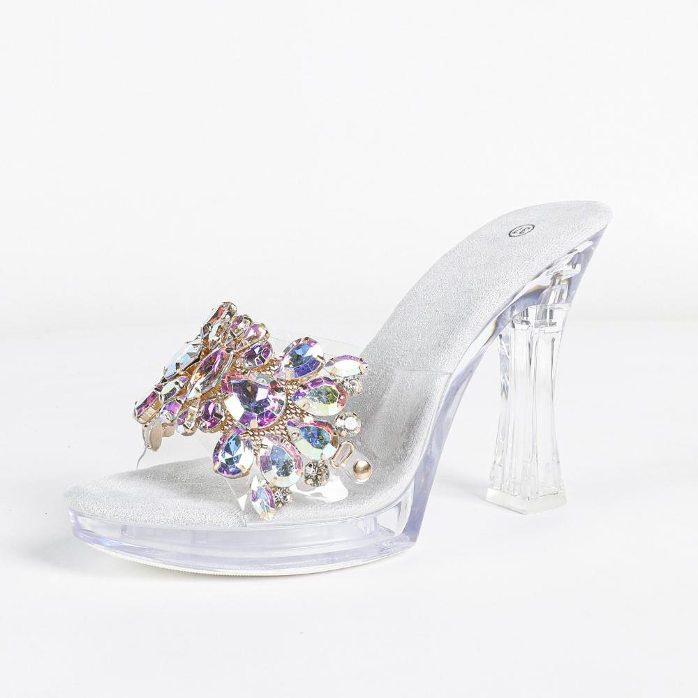 Sexy Banquet Crystal Rhinestone Stiletto Transparent Platform Slippers Summer Women Party Footwear LFD-198711-Q5
