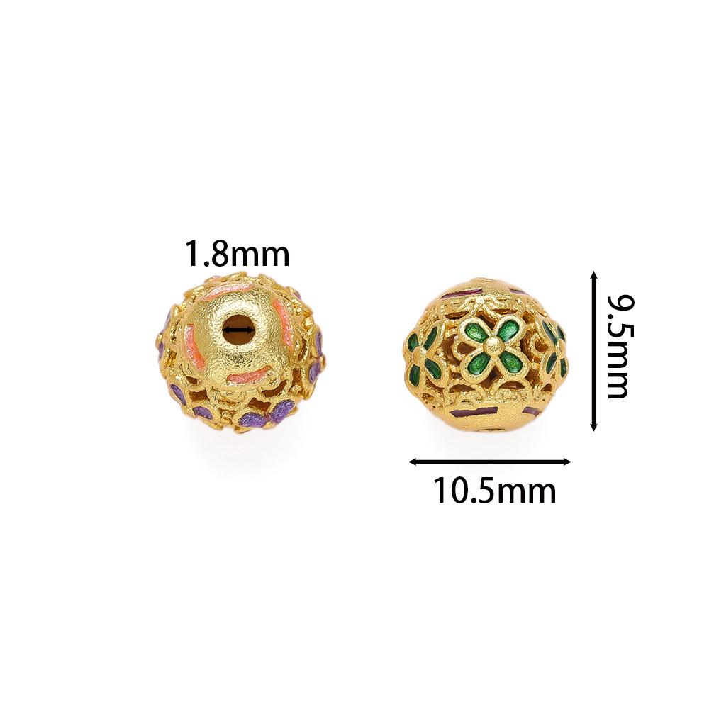 Copper Drop Oil Engraved Hollow Flower Round Bead Separated Bead Loose Bead DIY Bracelet Through Hole Jewelry Transfer Bead Jewelry Accessories