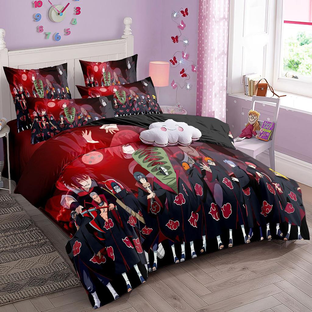 Japanese Style Bedding Set Cartoon N-Naruto Duvet Cover Bed Comforter Set Akatsuki Sasuke Uzumaki Quilt Cover Pillowcase