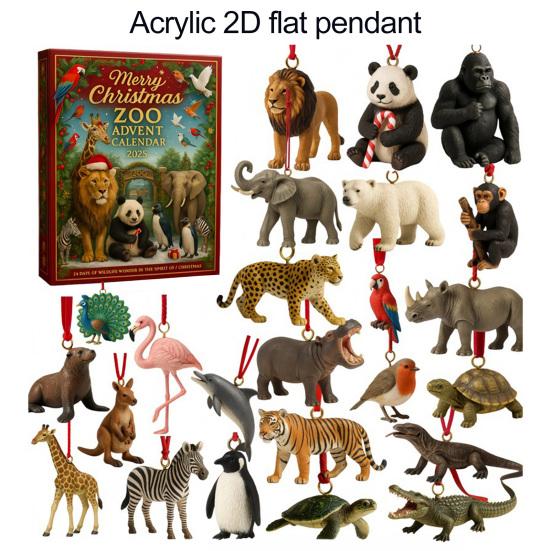 Merry Christmas Zoo Advent Calendar Tiger Panda Bear Shape Statue Animal Patterned Countdown with 24 Surprises Hanging Decoration