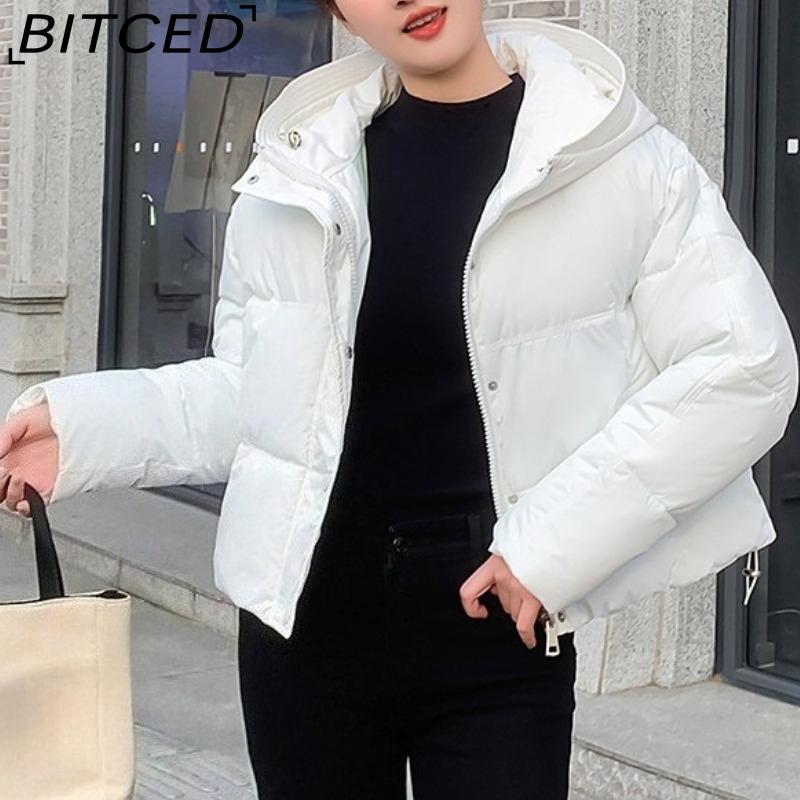 BITCED Minimalist Hooded Short Down-Filled Cotton Jacket Casual Puffer Jacket Lightweight Cotton Coat