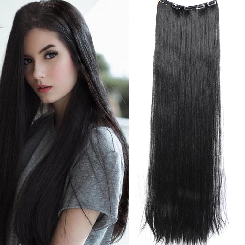

SHANGKE Синтетический зажим для наращивания волос Длинные прямые 20-40-дюймовые черные волосы Яки для ежедневного использования женщинами