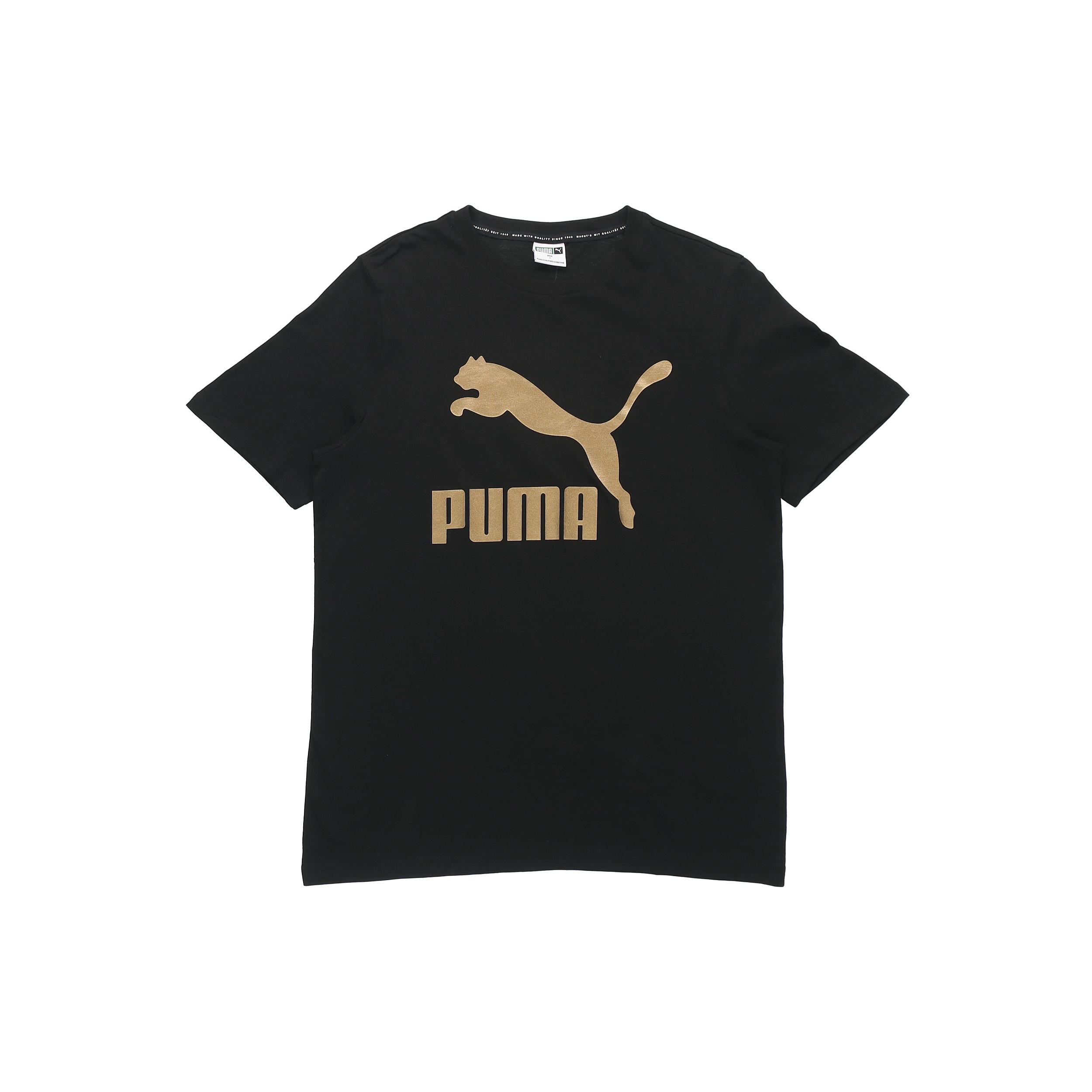 PUMA Athleisure Casual Sports Bronzing Logo Printing Short Sleeve Black Men s 532280-98 S