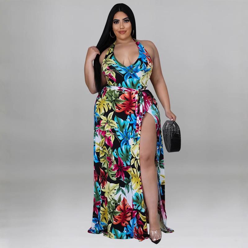 Womens Plus Size Sleeveless Jumpsuit With Chiffon Overlay Floral Print 2025 Casual Set 1XL-5XL
