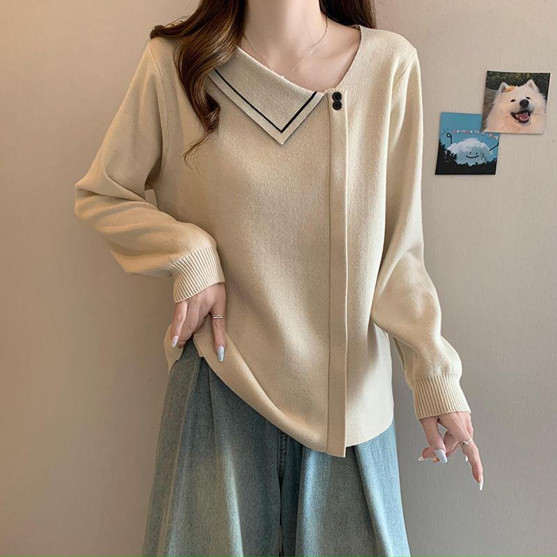 2025 Autumn Plus Size Women's V-Neck Knitted Long Sleeve Sweater