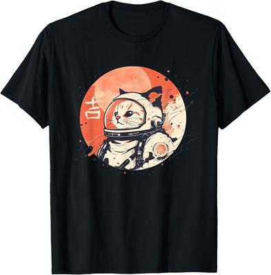 Japans Minimalistisch Jaren 50 Retro Ruimte Kat Succes Kanji T-shirt