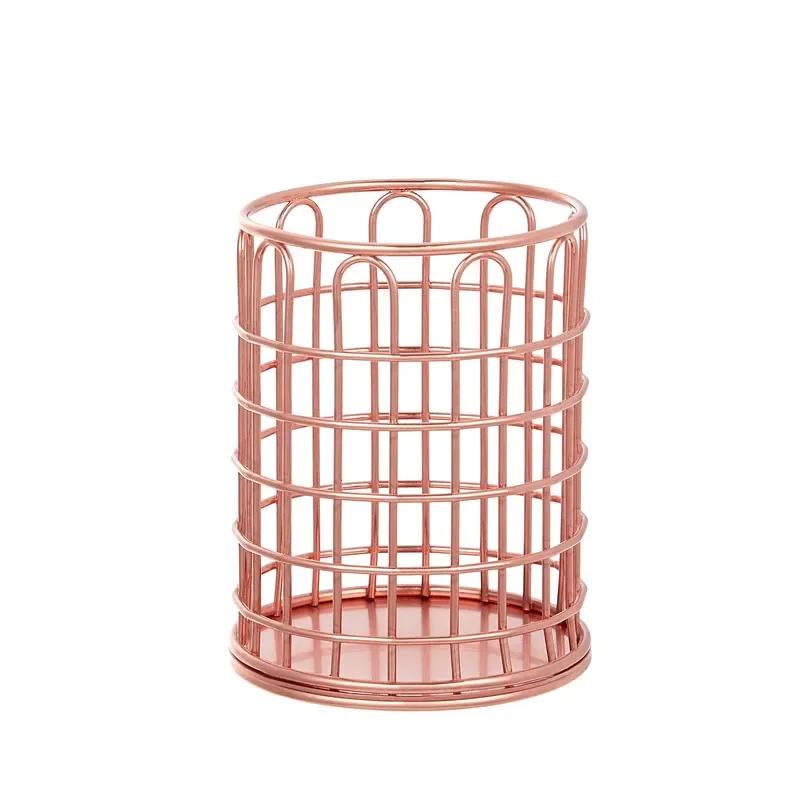 

Metal Desk Organizer Minimalist Nordic Style Storage Basket with Pen Holder and Makeup Brush Holder Multifunctional Iron Bucket
