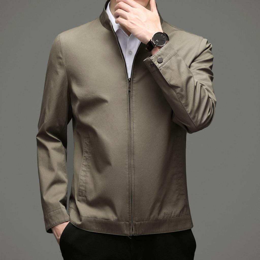 100% Cotton Men's Fashion Lapel Jacket - Perfect for Spring/Autumn Business Wear for Middle-Aged Leaders