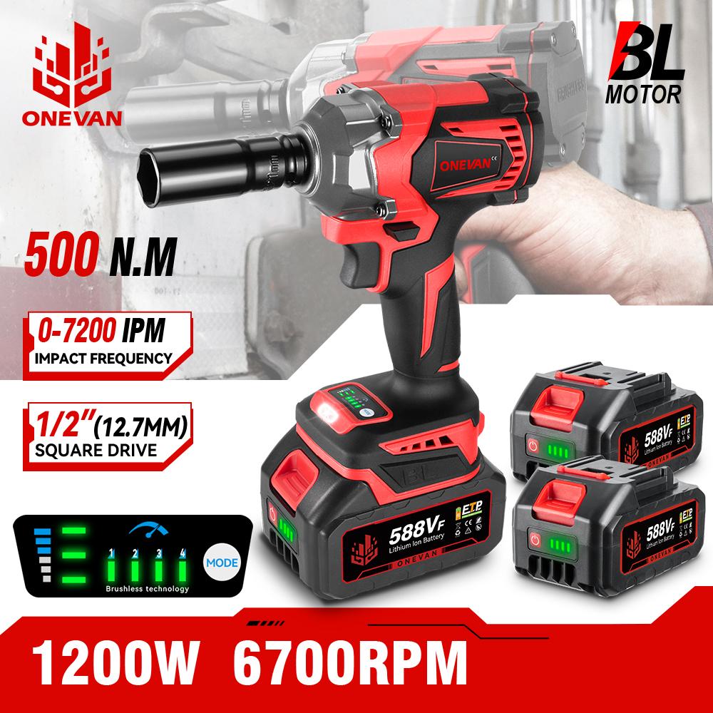 ONEVAN 21V Brushless Electric Impact Wrench 500 Nm DTW500 Cordless Wrench Electric Screwdriver Ferramenta elétrica para bateria Makita 1 Battery-EU