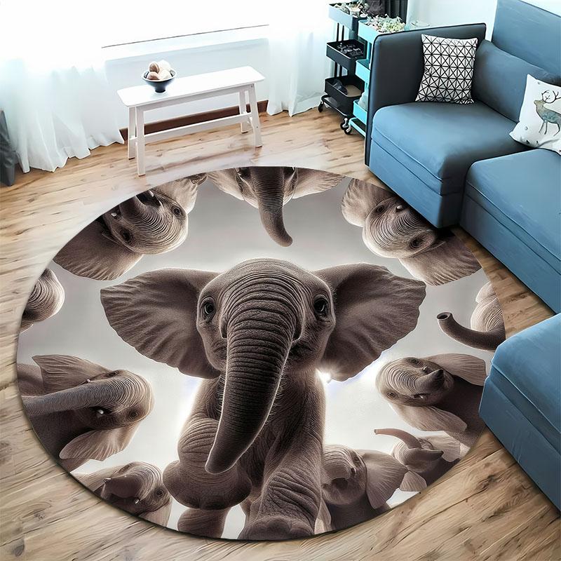 "Adorable Elephant Pattern Round Rug for Kids' Room" round carpet for home sofa bedroom, gift