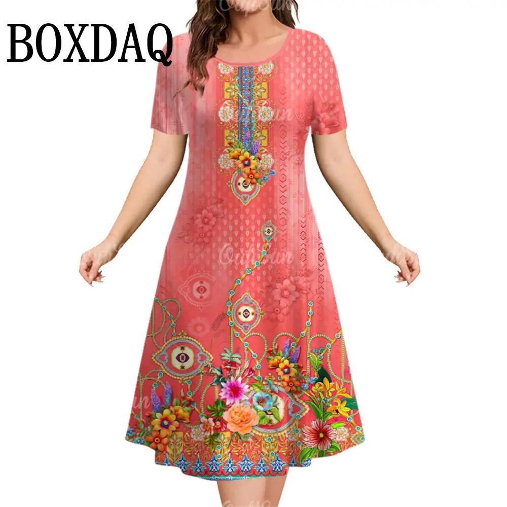 Summer Short Sleeve Clothing Colorful Print Women's Dresses Casual Fashion Plus Size Loose Pullover Elegant Dress For Woman