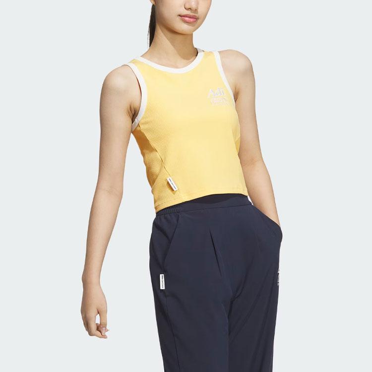 Adidas Logo Tank Top With Letter Embroidery Color Block Round Neck Sports Vest Women Tops Light-Yellow JI6874
