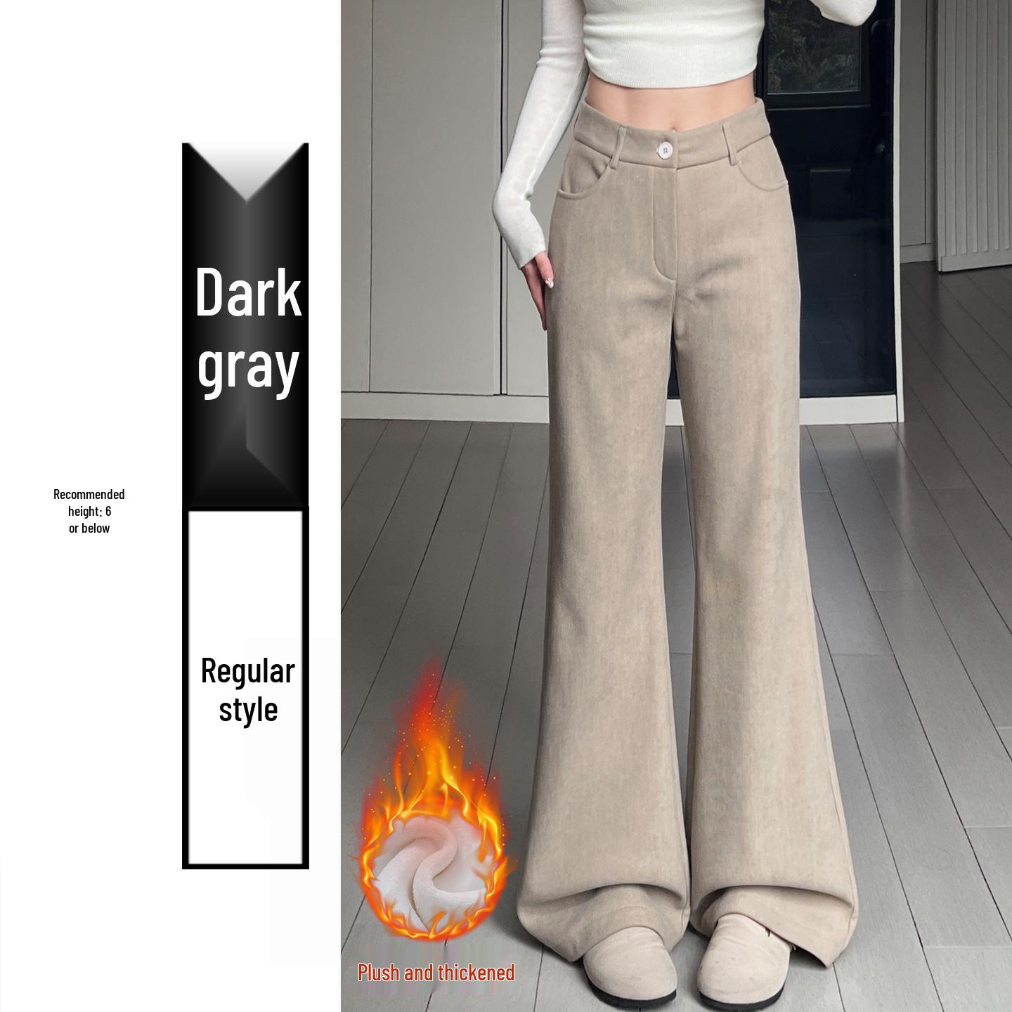 Women s Off-White Fleece-Lined High-Waisted Bell Bottoms, 2025 Autumn/Winter Slimming Velvet Draped Pants Small