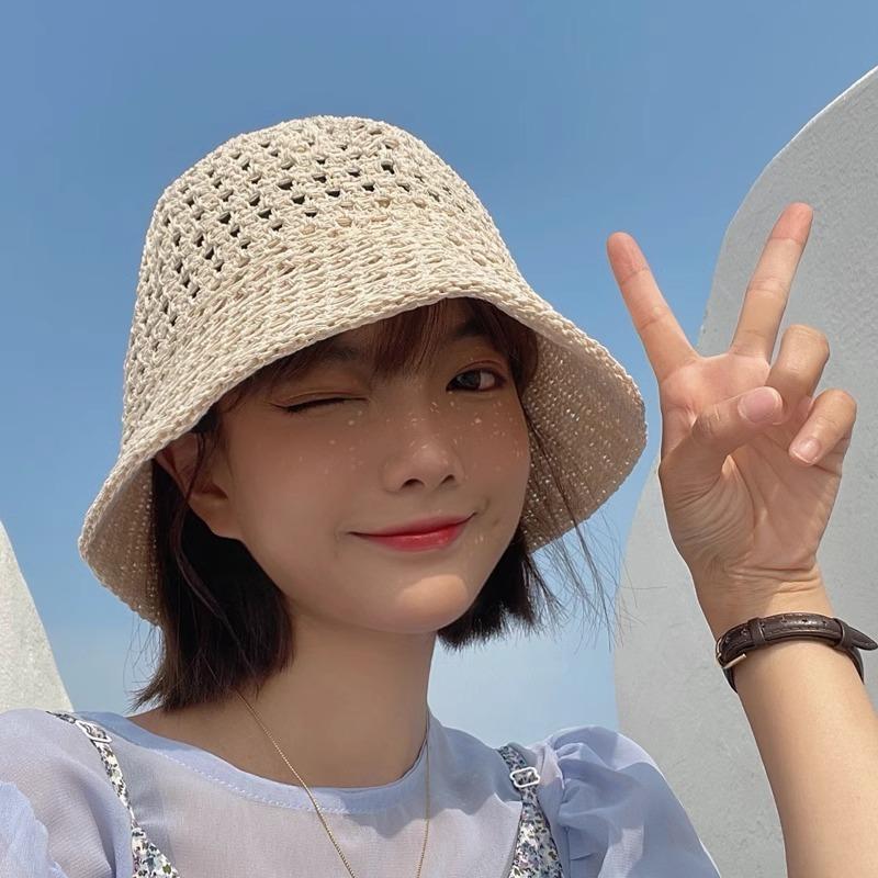 Summer Hollow Bucket Hat Women's Breathable Hat Thin Anti-ultraviolet Sun Hat Fashion Basin Hat Bucket Advanced Sense