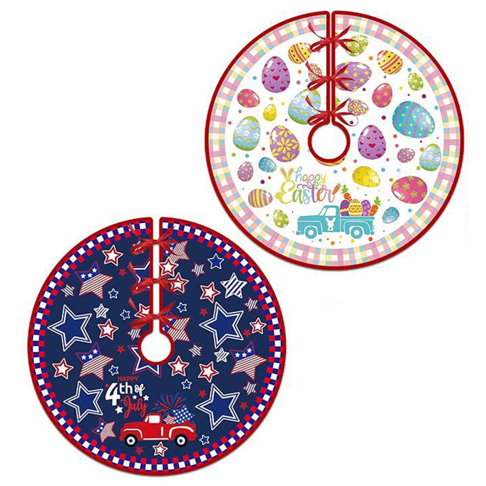 

35.43in 4th of July Tree Skirt Easter/Independence Day Reversible Double Sided Print Mat for Spring Holiday Party Home Decor