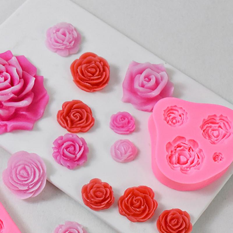 Silikonform mit vier Rosen, Gießharzform, für Schokolade, Kuchen, Fondant, Dekoration, Backform, Schmuckherstellung, Dessert-Werkzeug, Haushalt, Küche