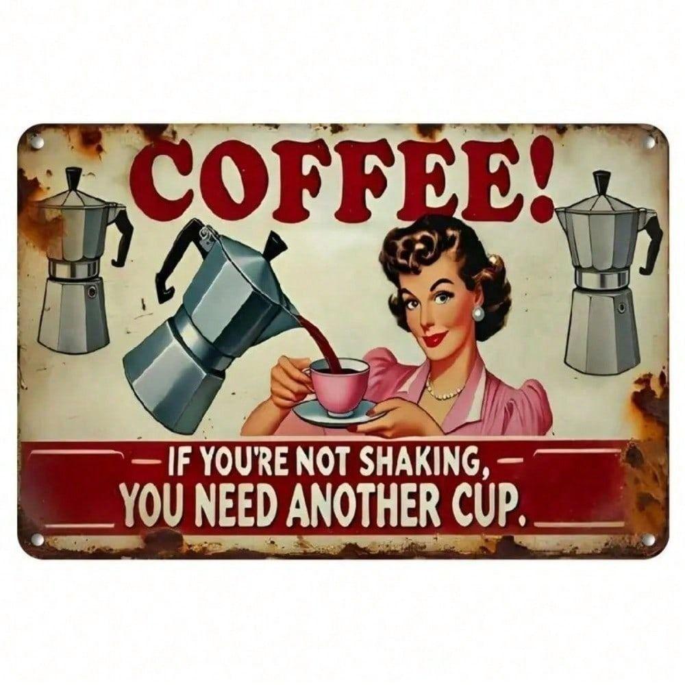 Vintage Metal Coffee Sign, 20x30cm Flat Wall Panel, Retro Decor for Home, Cafe, Bar, Garage, Gym, Bathroom, Funny Gift for Coffee Lover