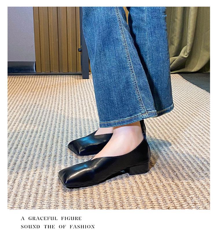 Black Soft Leather Square Toe Low-Cut Women’s Shoes - 2025 Stylish Niche Designer, Available in Large Sizes