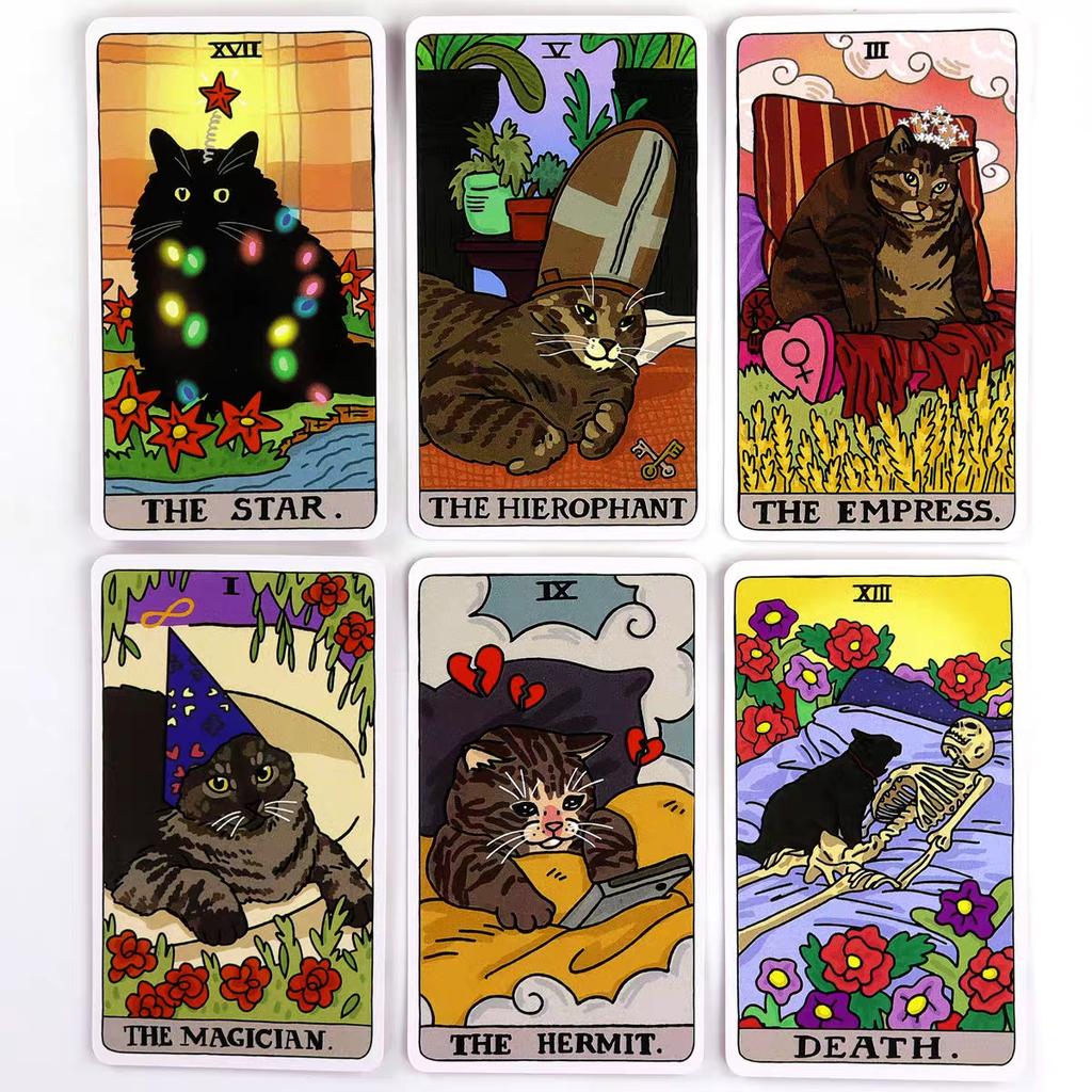 4*2.36 Inch Cat Tarot Deck Funny Witchy Cat Kawaii Uwu 22pcs Major Arcana - For Family Gathering Divination Board Game 10.3*6cm