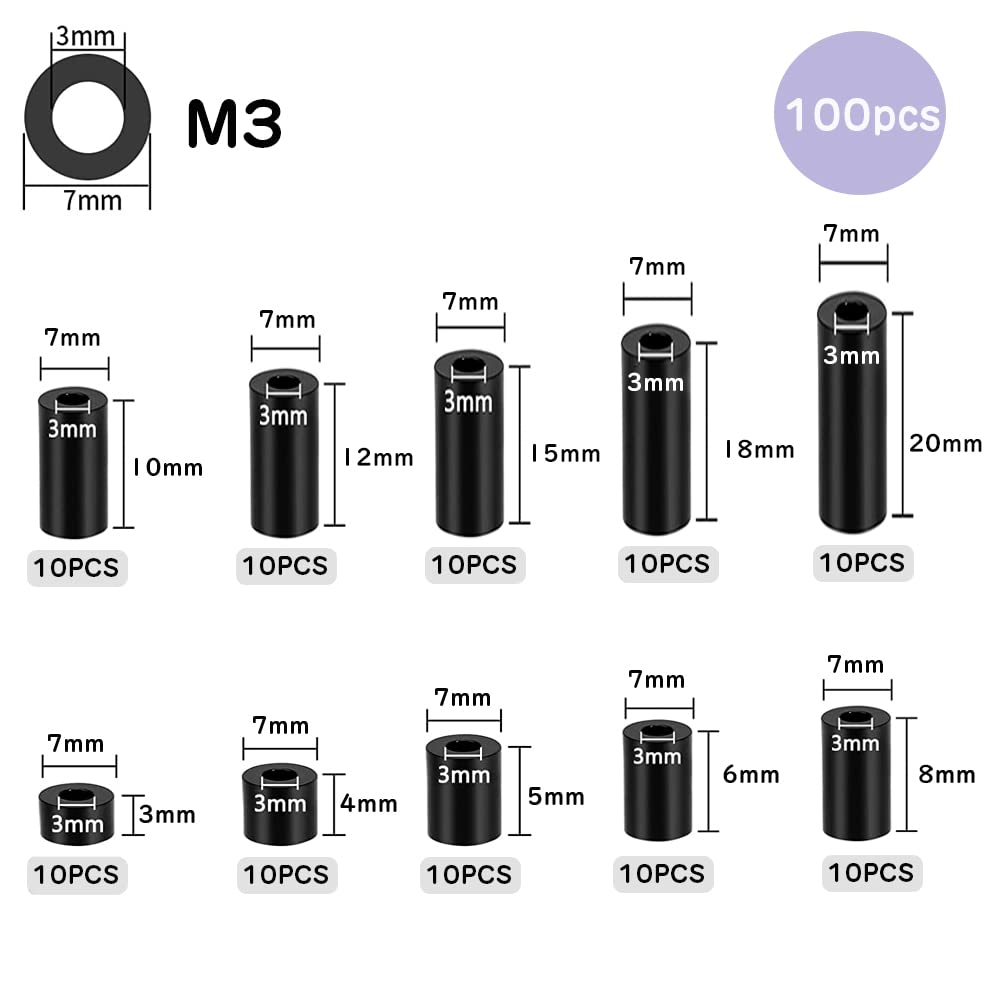 Samcos M3 Screws, 100 Pcs, Inner Diameter: 0.13 Inches (3.2 Mm), Outer Diameter: 0.3