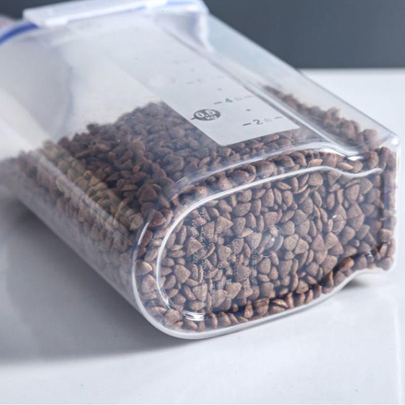 Balde de Ração para Cão Gato 1,5Kg/2Kg Tanque de Armazenamento de Plástico com Recipiente Copo Medidor Pote Selado à Prova de Umidade Acessórios Suprimentos para Animais de Estimação
