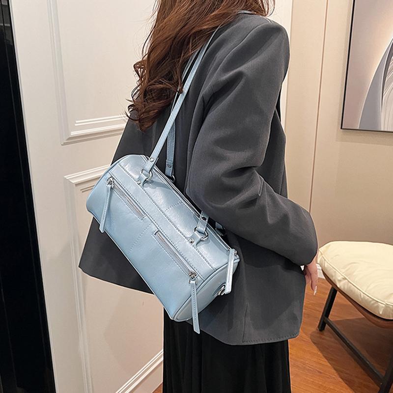 Yogodlns Underarm Barrel-shaped Bag For Women New Fashion Solid Crossbody Bag Versatile Large Capacity Shoulder Commuter Bag