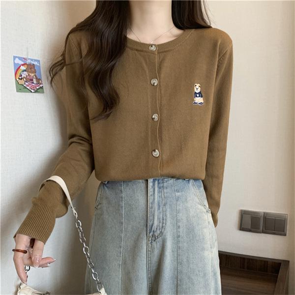 2025 Spring & Autumn Little Bear Knit Cardigan: Women's Long Sleeve Lazy Style Sweater