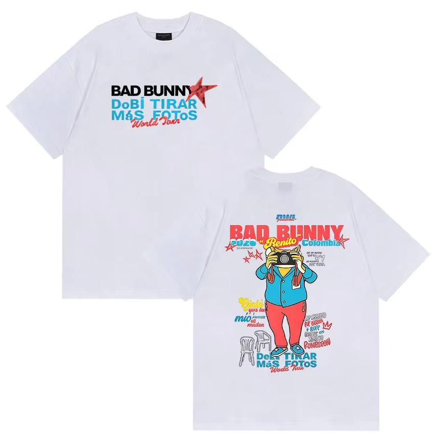 Bad Bunny Debi Tirar Mas Fotos 2026 World Tour Graphic T-Shirt, Unisex Vintage Crew Neck Loose Cotton Y2K Top T-shirt