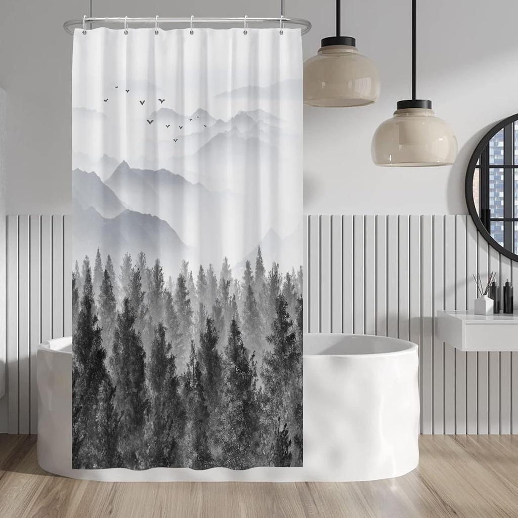 Cartoon Cactus Shower Curtain Tropical Plants Mexican Texas Minimalism Black And White Decorative Artistical Shower Curtains For