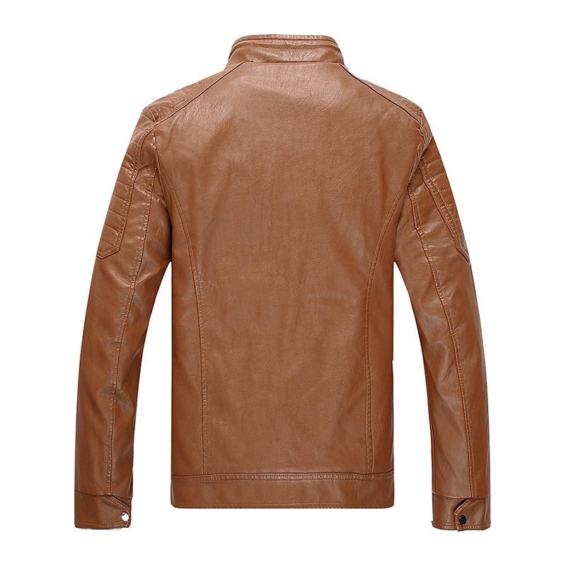 New Men's Fashionable Solid Color Leather Jacket Stand Collar Striped