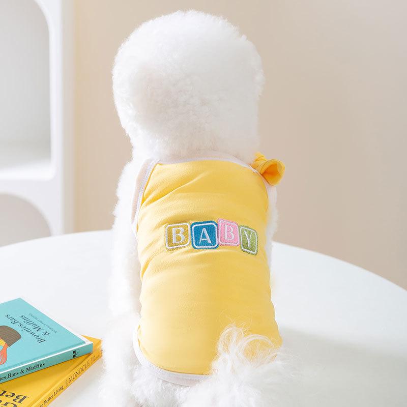 

Spring and Summer Puppy Dog Clothing Macaron Color Bow Suspender Cat Two-legged Vest Small and Medium Dog Clothing S (recommended weight 3-2.5 kg) жовтий