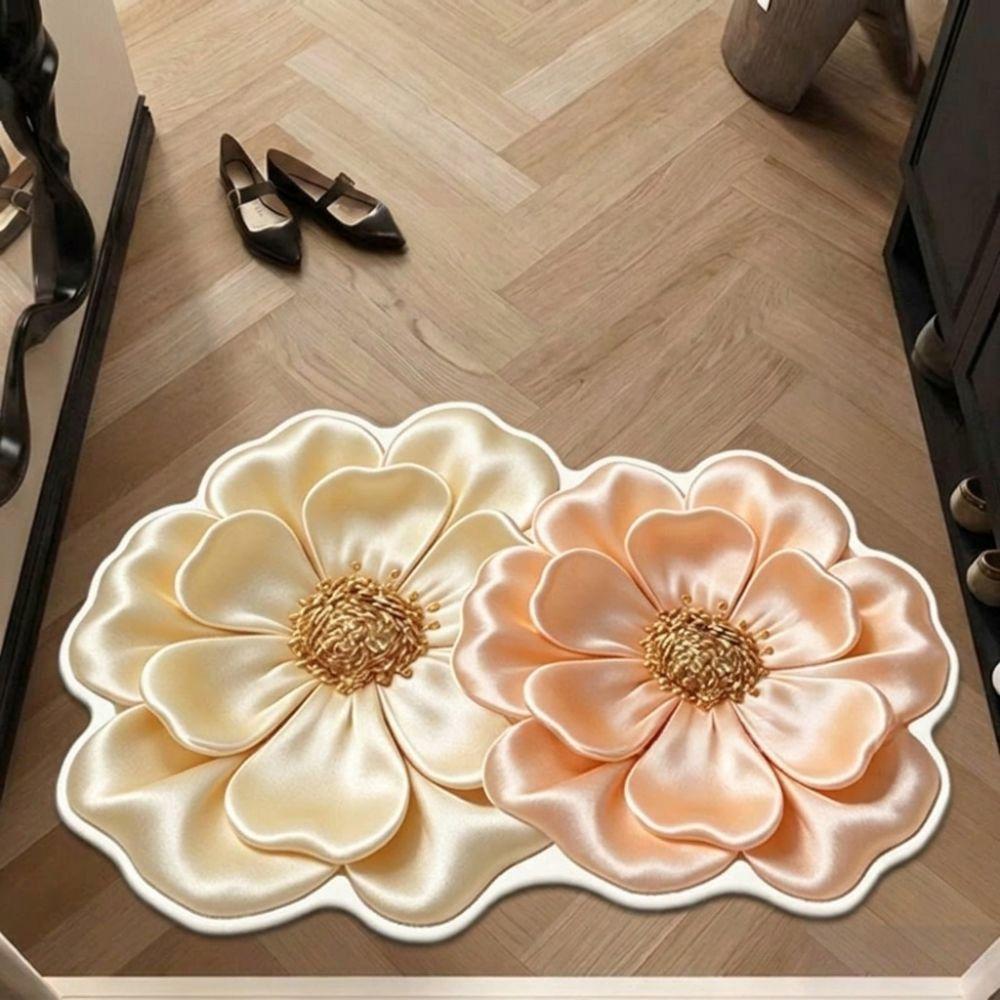5D Flower Design Bathroom Mat Water Absorbent Quick Dry Diatom Mud Mat Colorful Non Slip Non Slip Floor Mat Home Daily Use