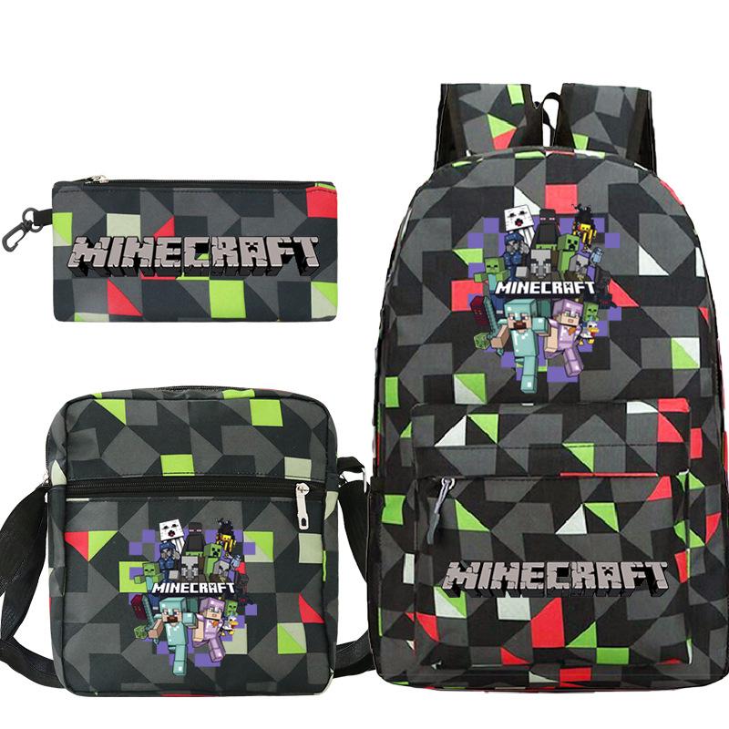 Minecraft Primary And Secondary School School Bag Children'S Backpack Backpack Shoulder Bag Pencil Case Three-Piece Set