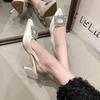 2026 New Fashion High Heel Shoes Women  Pointed Toe Shoes Dresses Sandals Summer Women Elegant Sex Appeal Rhinestone Sandal