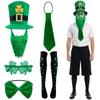 5pcs St. Patrick's Day Party Costume Suit Green Funny Hat Bow Beard Bow Tie Beard Favors Irish Leprechaun Costume Accessory