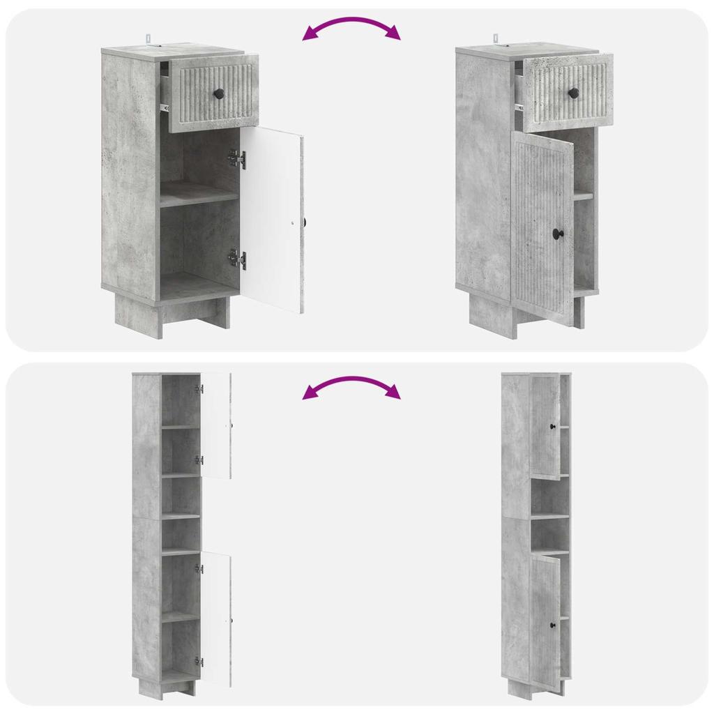 3 piece Bathroom Cabinet System EDE Concrete Grey Engineered Wood