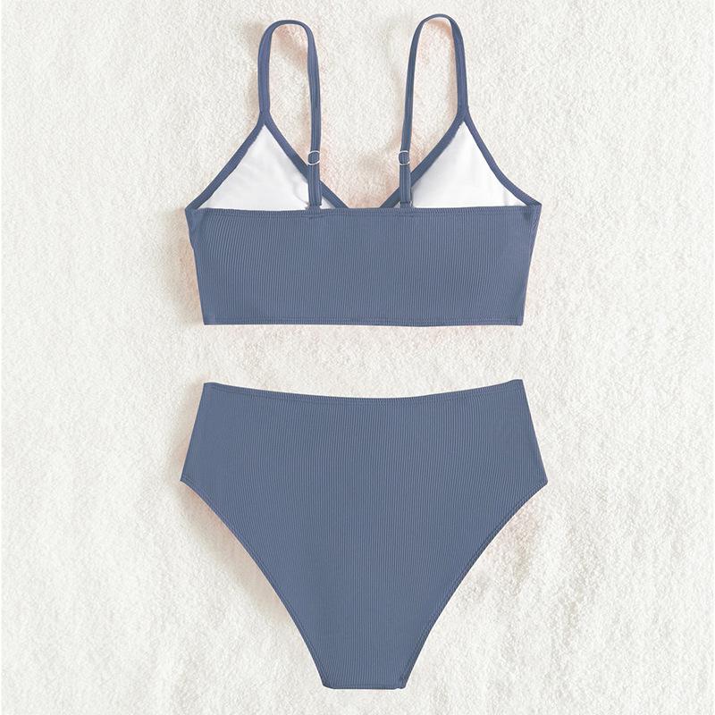 2024 European & American Girls' Solid Color Two-Piece Bikini Swimsuit