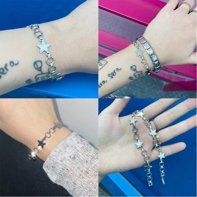 Vintage Shiny Star Pentagram Titanium Steel Bracelet for Women Sweet Aesthetic Y2k Charm Bracelet Harajuku Fashion Jewelry