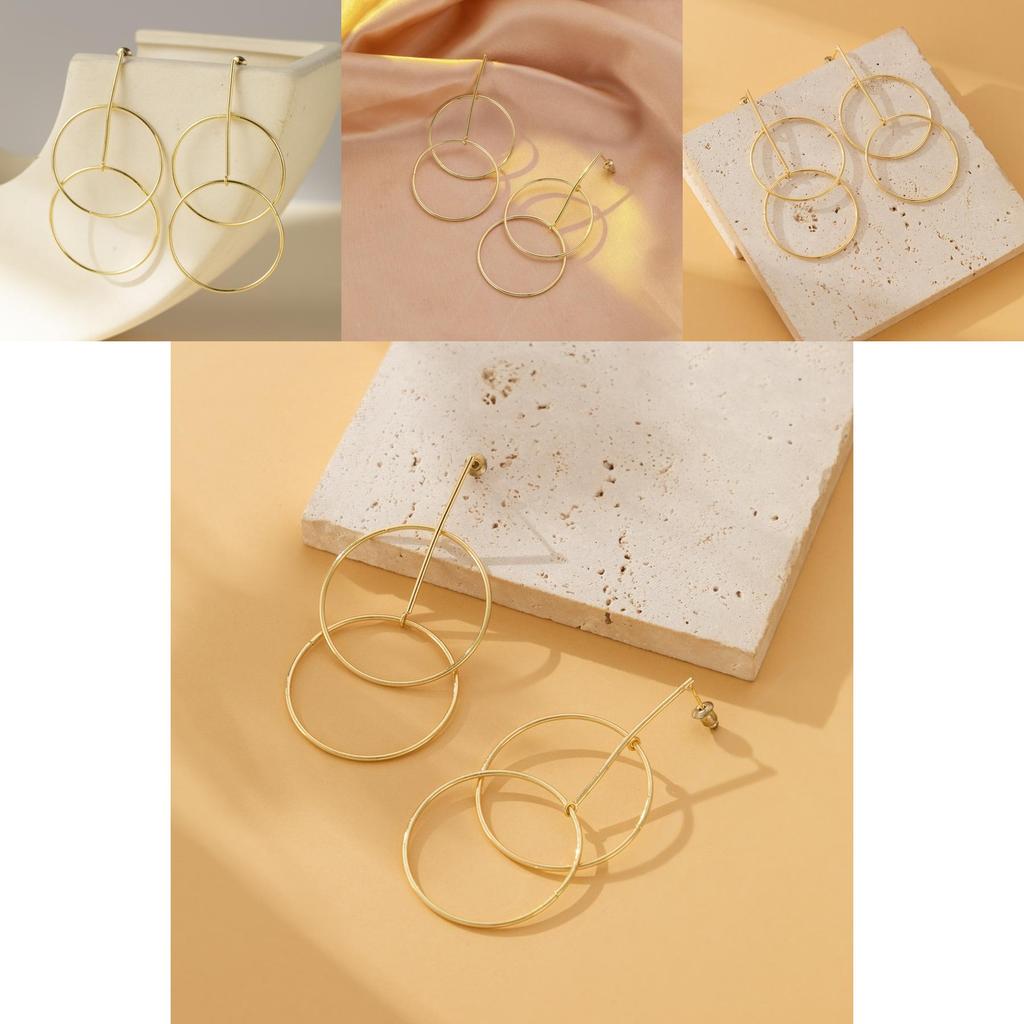 Modern Brass Geometric Circle Earrings Double Hoops Elegant Jewelry Fashion