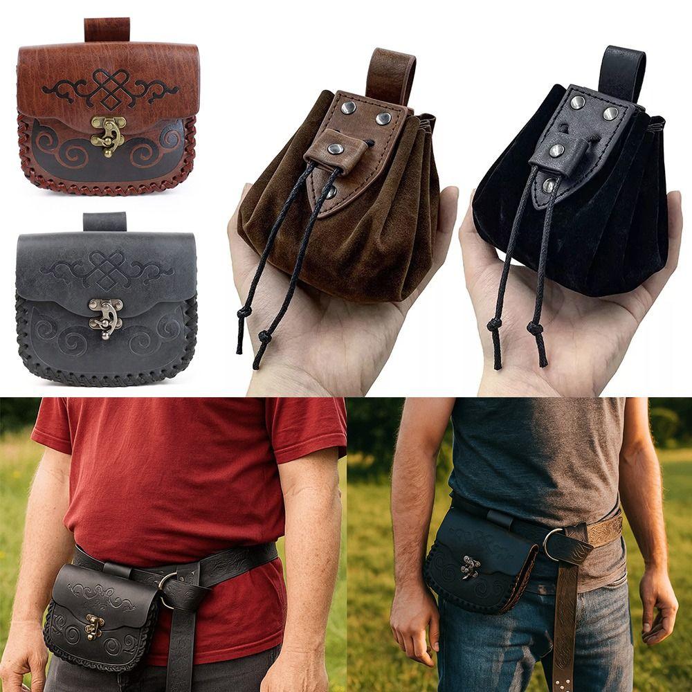 Wytrzymała skórzana retro saszetka na pasek Styl wikingowski Akcesorium festiwalowe Portmonetka Średniowieczny design Torba na pas Wydarzenie cosplay