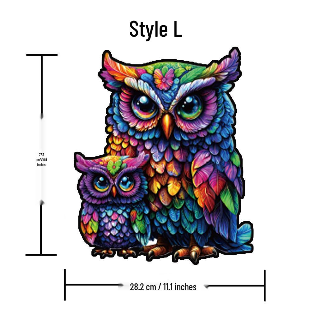 HOOLOOG Owl Cat Wooden Jigsaw Puzzle: Original Irregular Shape Creative Decompression Art Puzzle & Money Box.