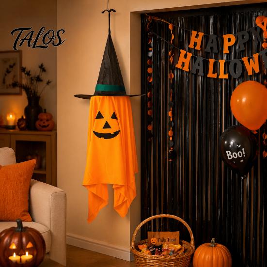 Realistic Pattern Festival Supplies Cute Halloween Hanging Decor, Pumpkin Ghost Pendant with Creative Holiday House Decorations Wizard Hat,