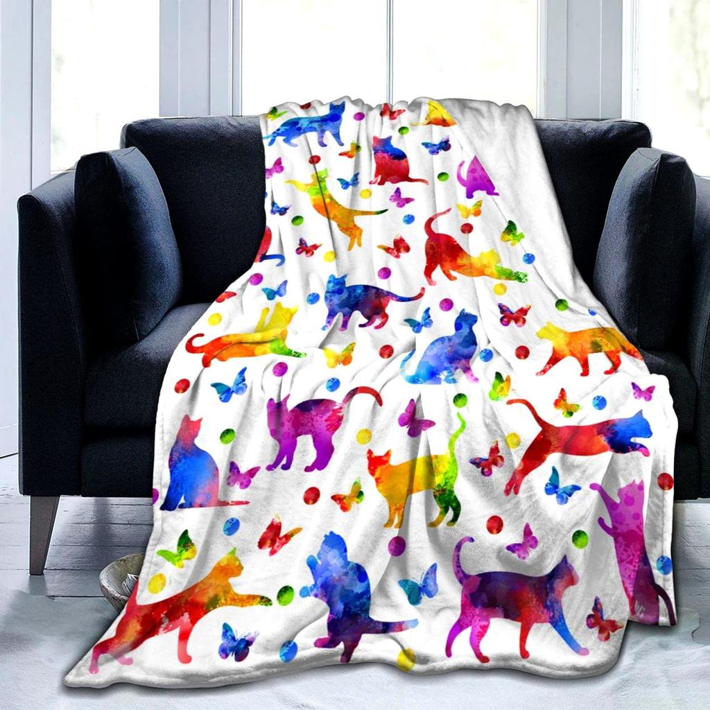 Cute Cat Flannel Blanket Multiple Sizes 2D Print Pink Face Kitty Design Soft Throw Sofa Bedroom Office Snuggle