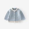 Girls' Autumn Knitted Cardigan with Lace Collar – Stylish Korean-Style Children's Fashion.