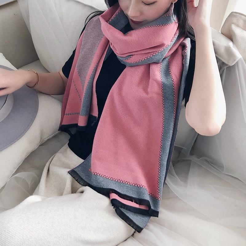 Strips Printed Scarf Spring Autumn and Winter Cashmere Thick Scarf Air Conditioning Room Shawl for Women Fashion Embroidered Warm Scarf