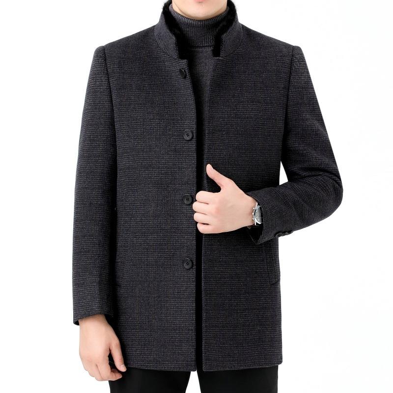 

Зимнее двухстороннее кашемировое пальто для мужчин, воротник из норки, воротник-стойка с пуховым воротником, утолщенное съемное шерстяное пальто из высококачественной шерсти 195